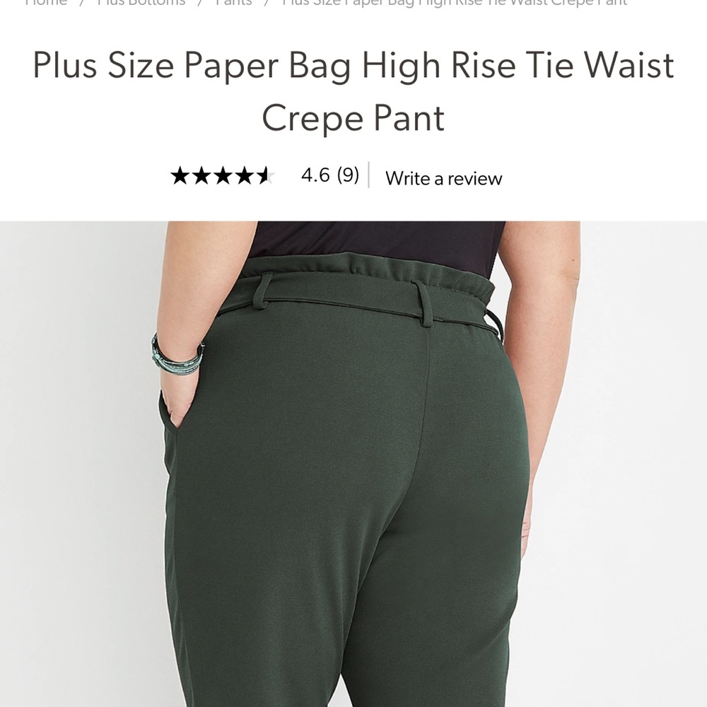 Plus size Maurices green paper bag waist pant